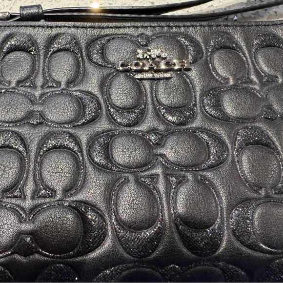 Coach Wristlet Black Signature Leather Sparkle Logo - Picture 2 of 4